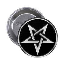 Silver Inverted Pentagram Pinback Button