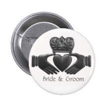 Silver Irish claddagh bride and groom button