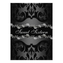 Silver Leaf Sweet16 Damask Birthday Invite