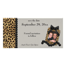Silver Leopard And Black Pearls Save The Date Customized Photo Card