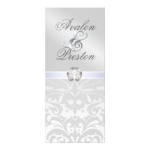 Silver Metal Diamond Damask Wedding Invitation
