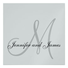 Silver Metallic Paper Monogram Wedding Invitation