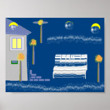 Silver night  with silver bench Poster