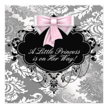 Silver Pink Black Princess Baby Girl Shower Invitations