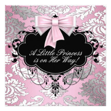 Silver Pink Black Princess Baby Girl Shower Personalised Announcements