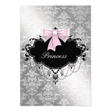 Silver Pink Black Princess Baby Girl Shower RSVP Custom Announcement