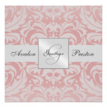 Silver & Pink Monogram Damask Wedding Invitation