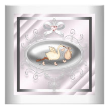 Silver Pink Stork Baby Girl Shower Custom Invitation
