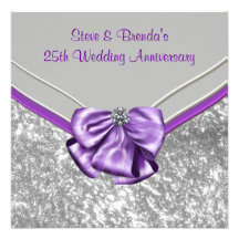 Silver Purple 25th Wedding Anniversary Party Personalised Invitation