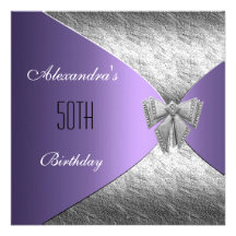 Silver Purple 50th Birthday Invitation Floral