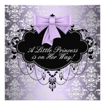 Silver Purple Black Princess Baby Girl Shower Personalised Invite