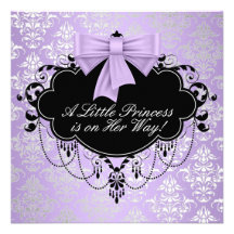 Silver Purple Black Princess Baby Girl Shower Personalised Invite