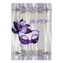 Silver Purple Sparkle Purple Masquerade Party RSVP Announcement