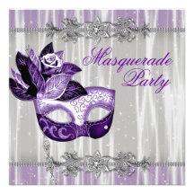 Silver Purple Sparkles Purple Masquerade Party Announcement