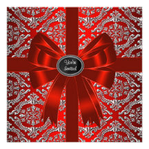 Silver Red Damask Corporate Christmas Party Announcement