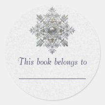 Silver Snowflake Bookplate Round Stickers