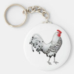 Silver Spangled Hamburg Rooster Keychain