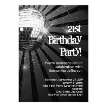 Silver Sparkle Disco Ball 21st Birthday Party Custom Announcement