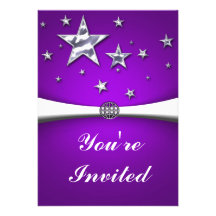 Silver Stars Purple Party Invitation