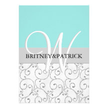 Silver Swirls & Tiffany Blue Wedding Invitations