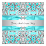 Silver Teal Blue Sweet Sixteen Party Invite