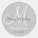 Silver Thank You Wedding Monogram Sticker