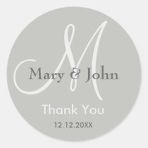 Silver Thank You Wedding Monogram Sticker stickers