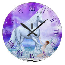Silver Unicorn and Water Nymph Wall Clock