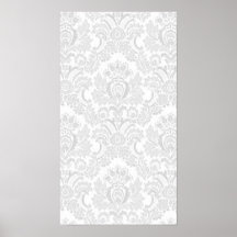 Silver & White Damask Poster