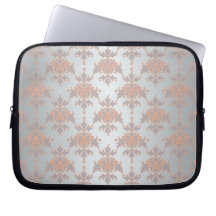 Silvery White Grey and Peachy Orange Damask Computer Sleeves