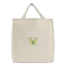 Simple Butterfly embroidered canvas tote bag