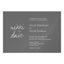 Simple chic shimmer elegance charcoal grey wedding personalized invites