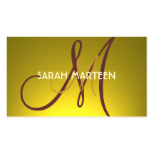 Simple custom golden yellow monogram cards business cards