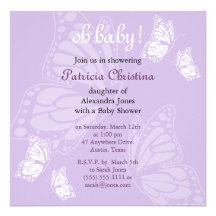 Simple Delicate Butterfly Purple Baby Shower Party Custom Announcements