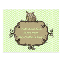 Simple Earthy Owl Mother’s Day Post Cards