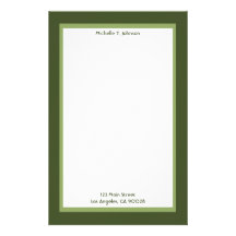 simple green personalized stationery