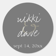 Simple grey handwritten wedding favour label seal sticker