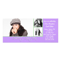 Simple Lavender Multi-Photo Sweet 16 Party Custom Invites