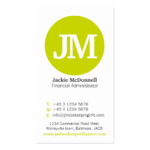 Simple lime, grey & white circle business card