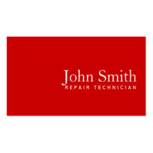 Simple Plain Red Repair Technician Business Card