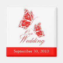 Simple Red Butterfly Wedding Announcement Magnet