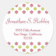 Simple red green Christmas holiday address label Round Stickers
