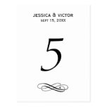 Simple swirl table number card wedding reception postcards