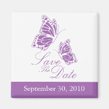 Simple Violet Butterfly Save The Date Wedding Fridge Magnets