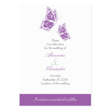 Simple Violet Butterfly Save The Date Wedding Mini Business Cards