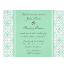Simply Dazzling Damask Wedding Invite, Mint Green
