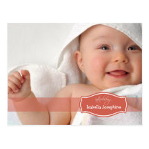 Simply Elegant (coral) Baby Birth Announcement Postcard
