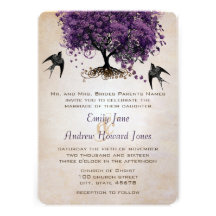 Simply Peachy Purple Heart Leaf Tree Wedding Custom Announcement