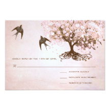Simply Pink Heart Leaf Tree Wedding RSVP Custom Invitations