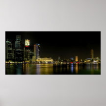 Singapore Cityscape along River at Night Poster